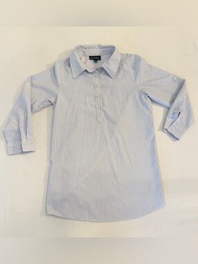 Prodoh Girls Lake Blue & White Roll-up Sleeve Pinstripe Fishing Dress Size 5